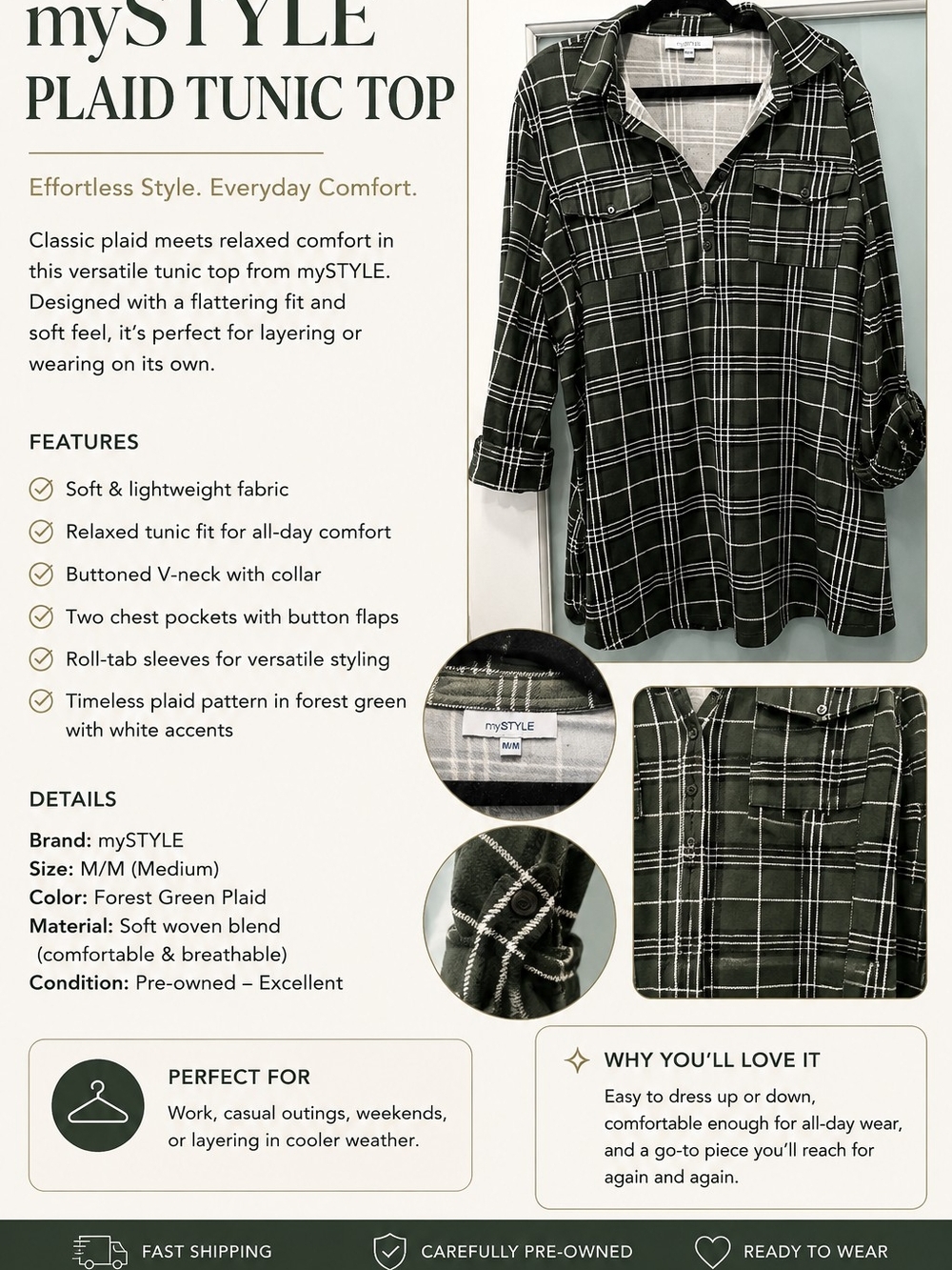 Forest Green Plaid Tunic Shirt